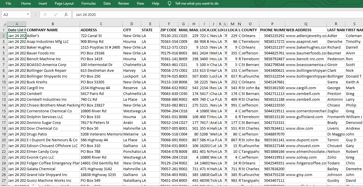 Vending Business Location List